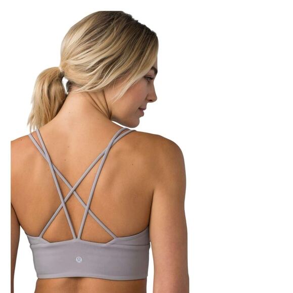 Lululemon Women 6 Pushing Limits Bra Dark Chrome Light Grey Criss Cross Back - Picture 3 of 13